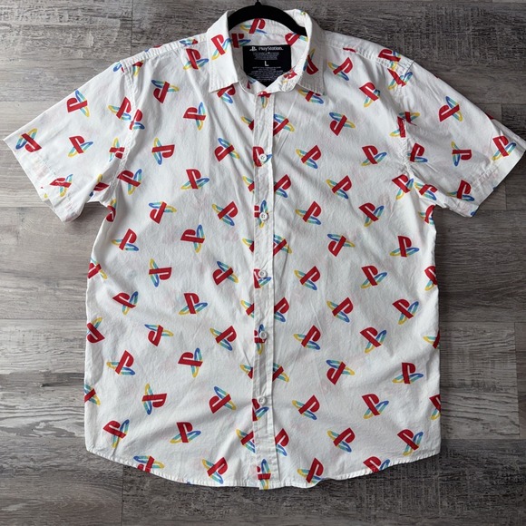 Playstation 4 Other - Sony PlayStation Men's Large Short Sleeve PS1 Logo Button Up White Shirt